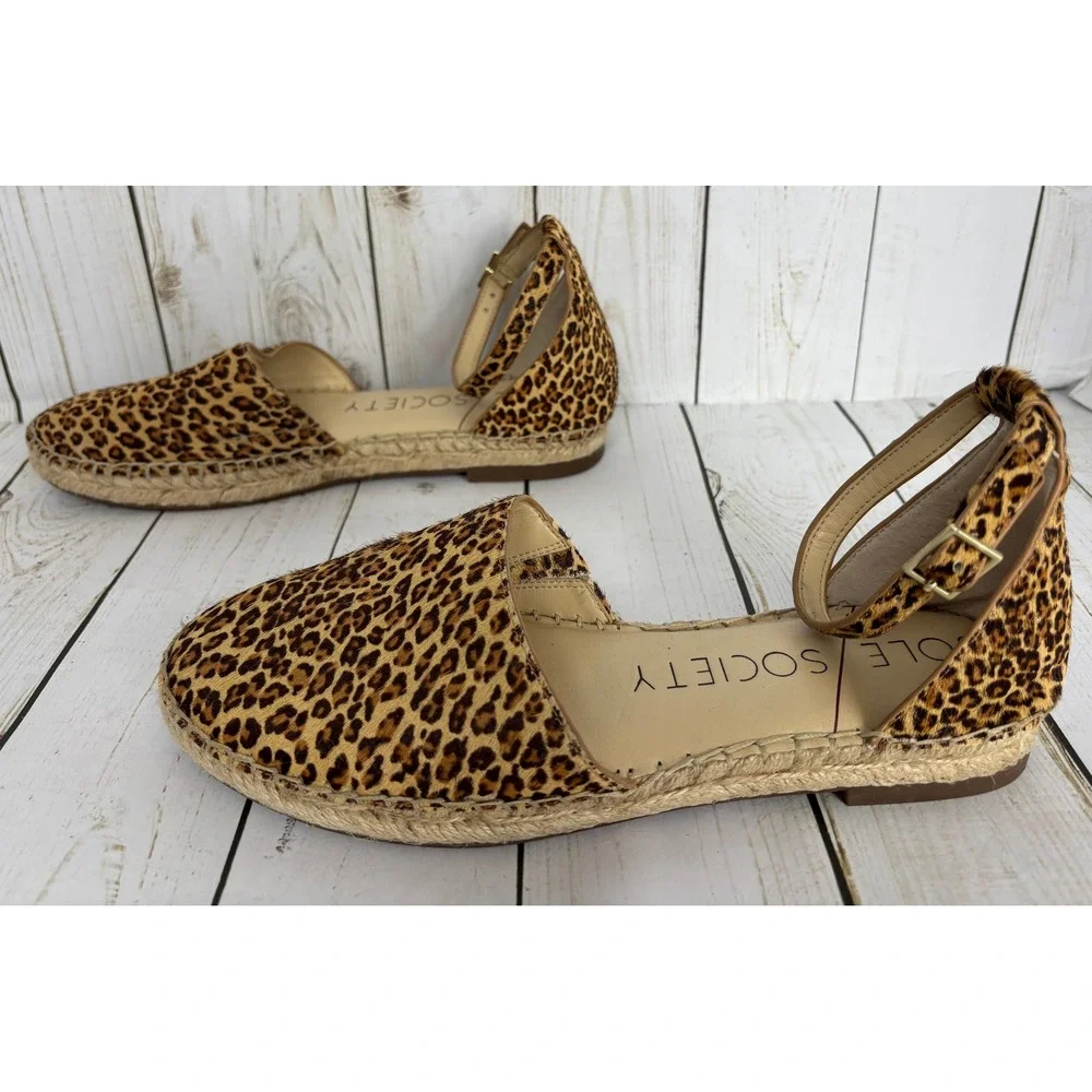 Sole Society Leopard Print Espadrille‎ Flats Ankle Strap Women's 7M